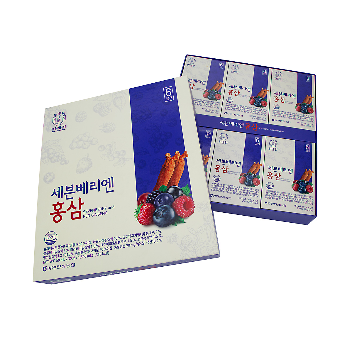 Gangwon Insam с экстрактом 7 ягод и 6-летнего красного женьшеня (30 саше по 50 мл)