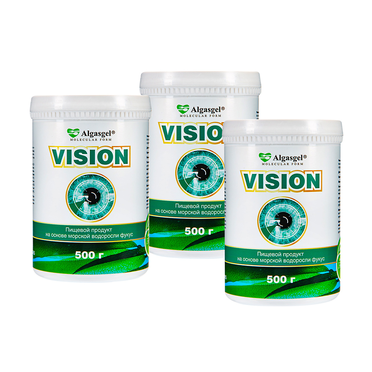 пищевой продукт algasgel vision 500 г Algasgel Vision для здоровья глаз (2 уп. по 500 г + 1 в подарок)