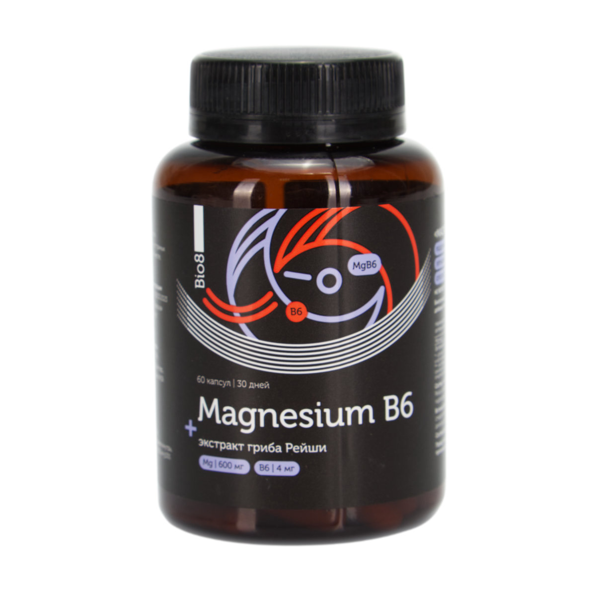 цена Магнезиум B6 + экстракт гриба Рейши Bio8, капсулы (60 шт.)