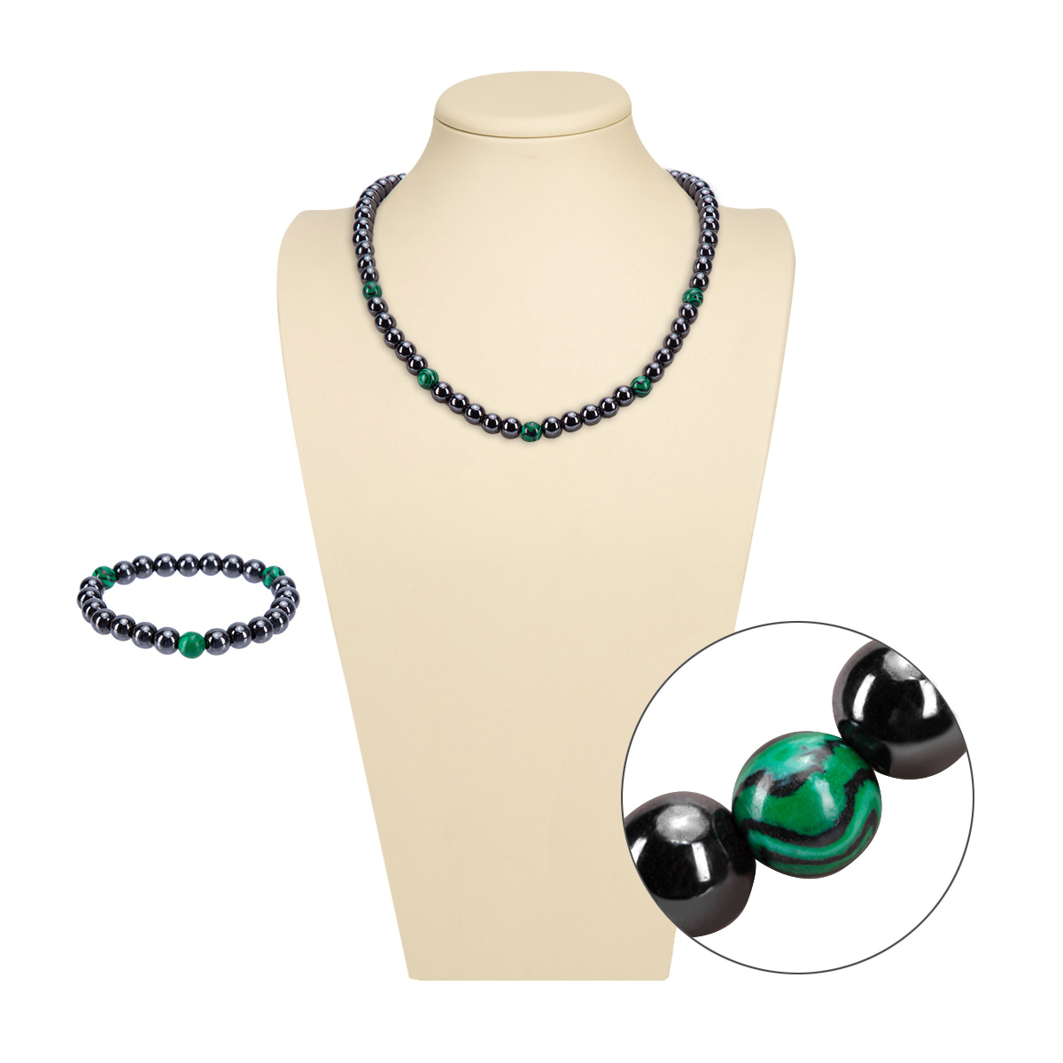 Набор магнитный Abelie Noir гематитовый: ожерелье и браслет (2 модификации)